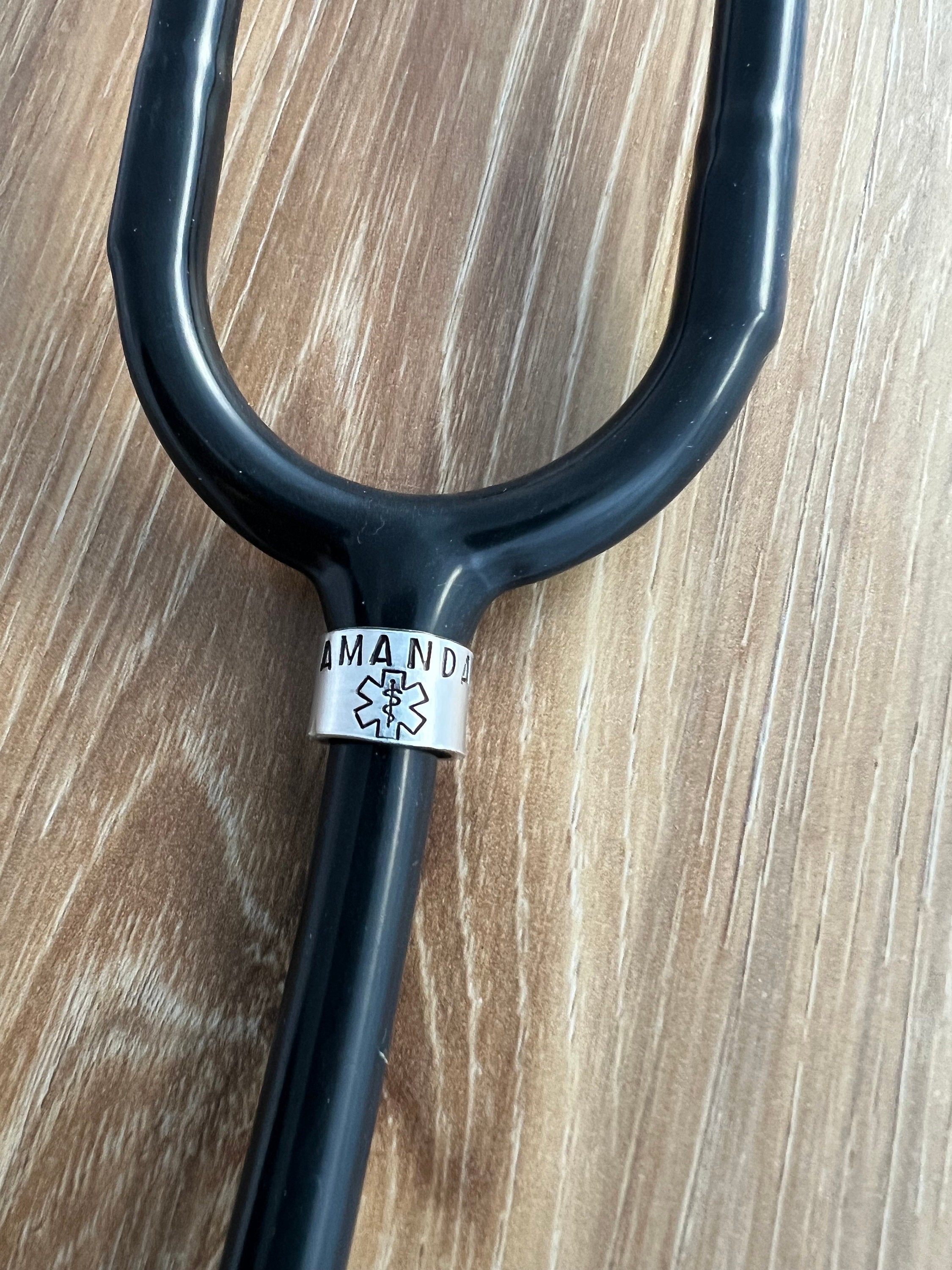 Hand Stamped Stethoscope ID Tag: Aluminum Medic Star Name Tag, view 2