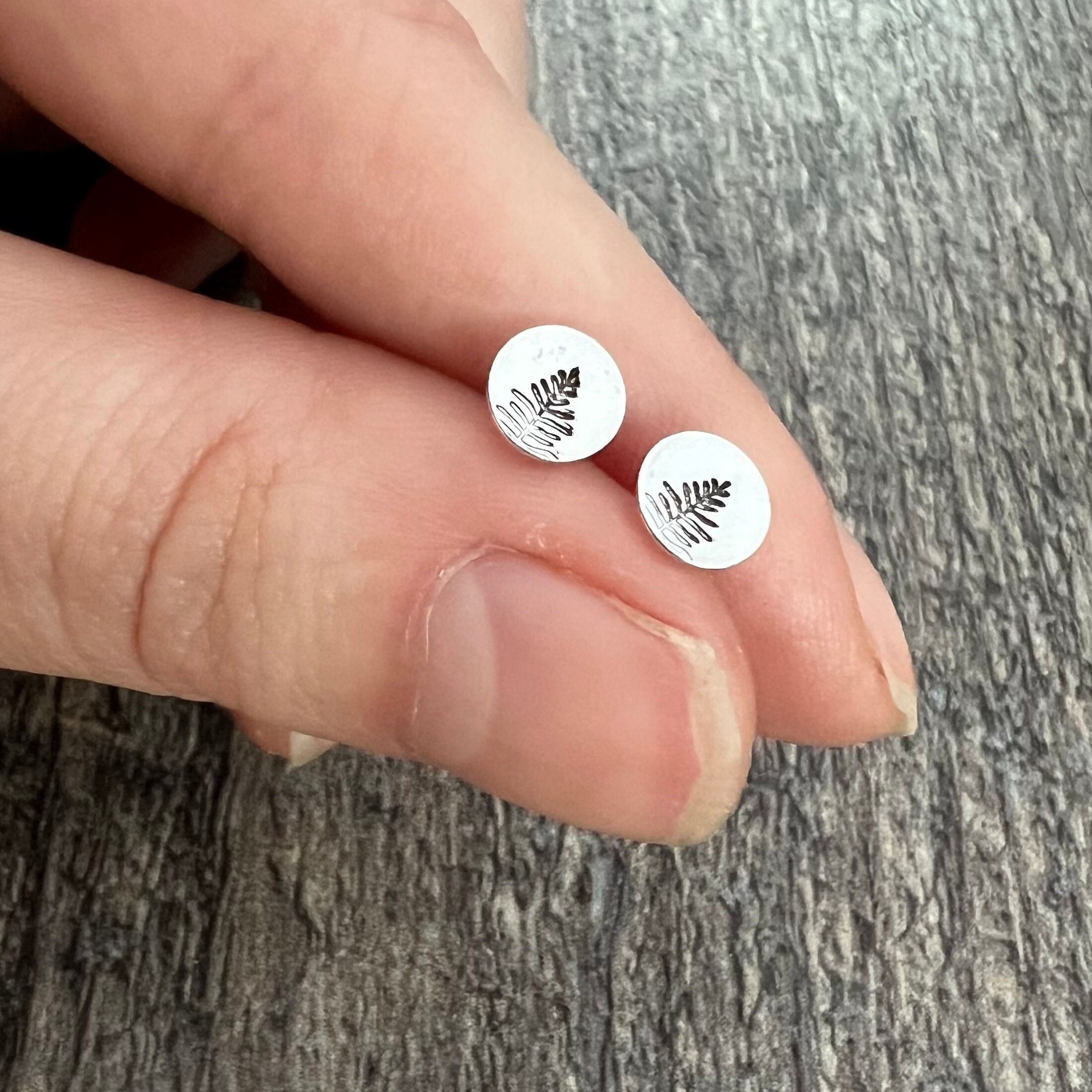 Fern Leaf Sterling Silver Stud Earrings - Hand Stamped Gift- Nature Jewelry