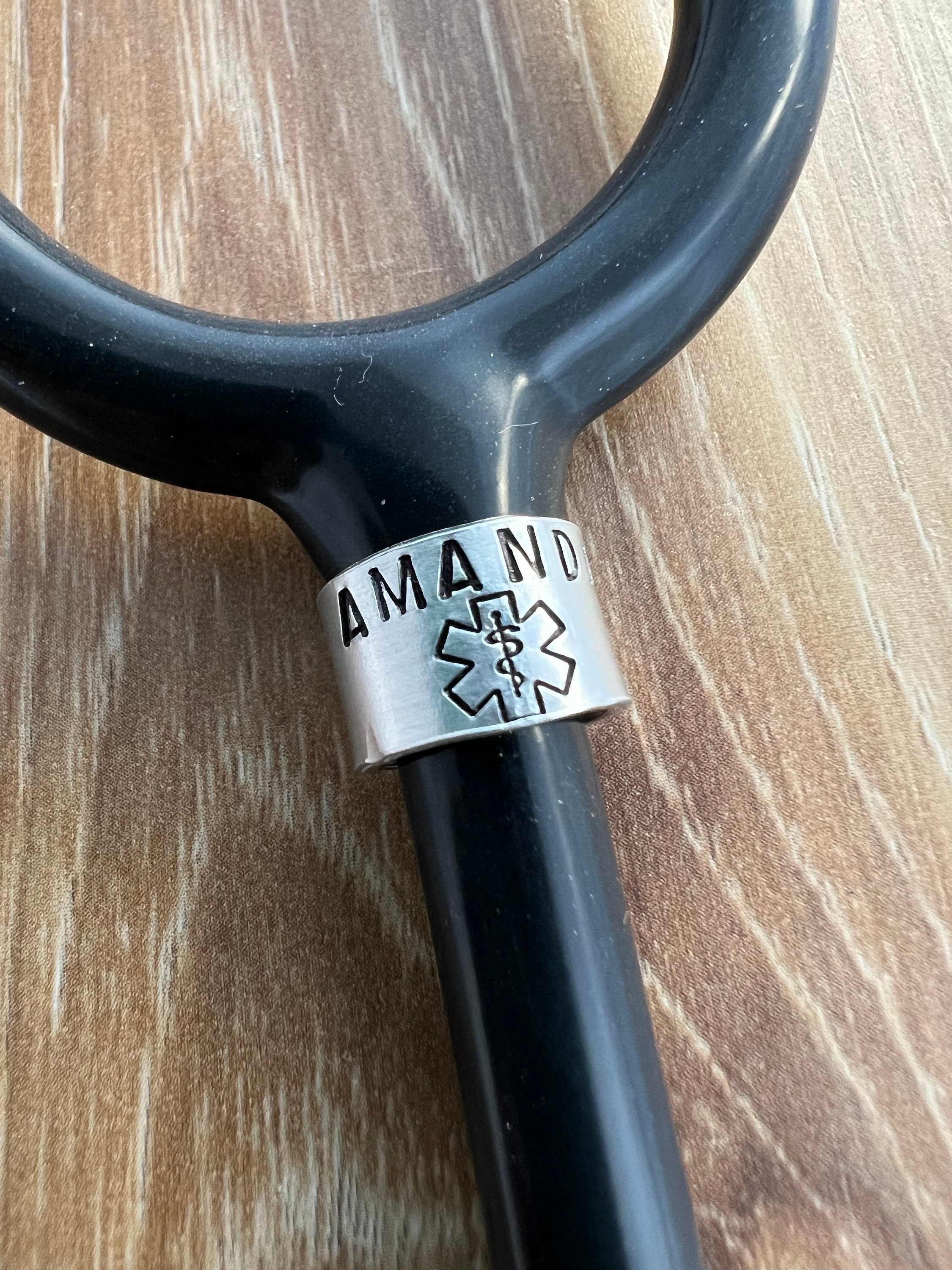Hand Stamped Stethoscope ID Tag: Aluminum Medic Star Name Tag, view 3
