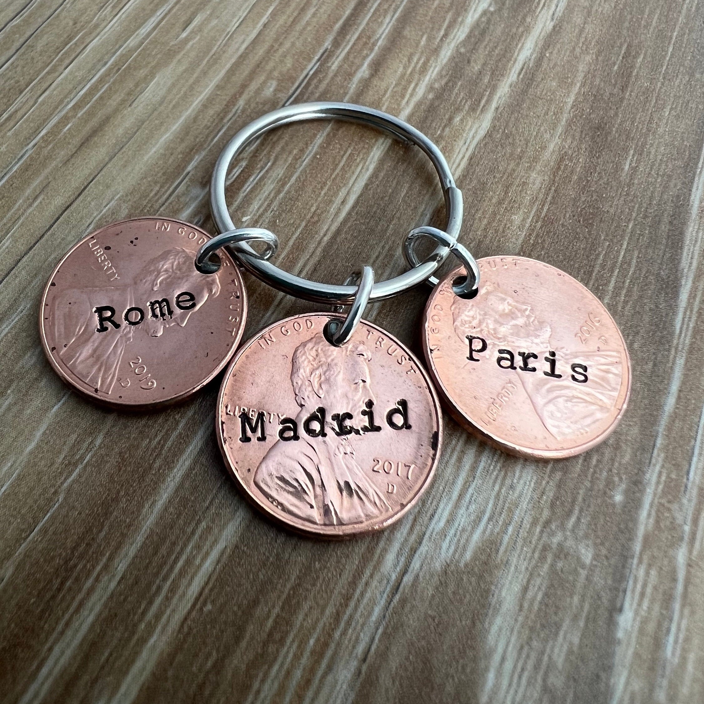 Personalized Penny Keychain: Custom Hand Stamped Travel Memento, view 2