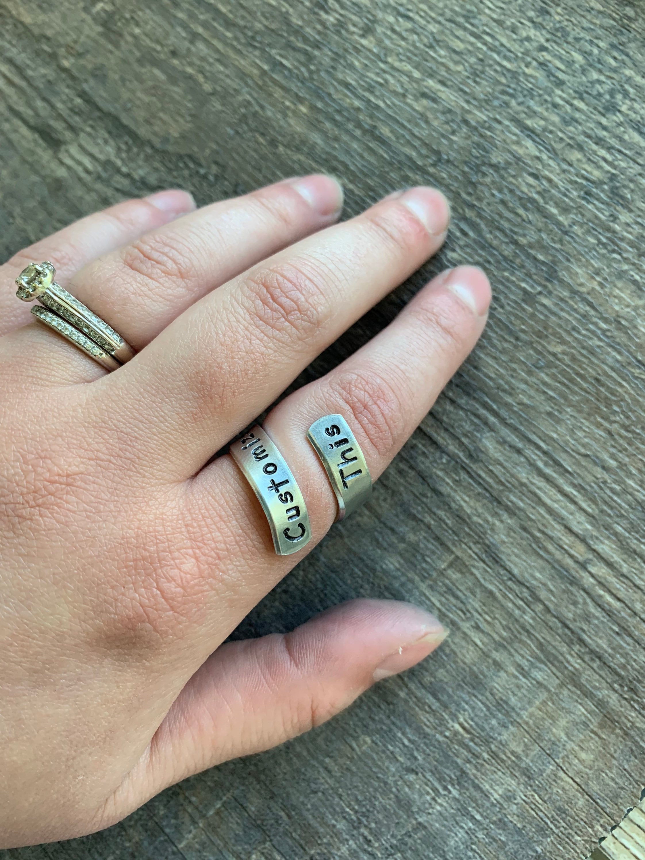 Custom Hand Stamped Aluminum Spiral Ring: Personalized Phrase, view 3