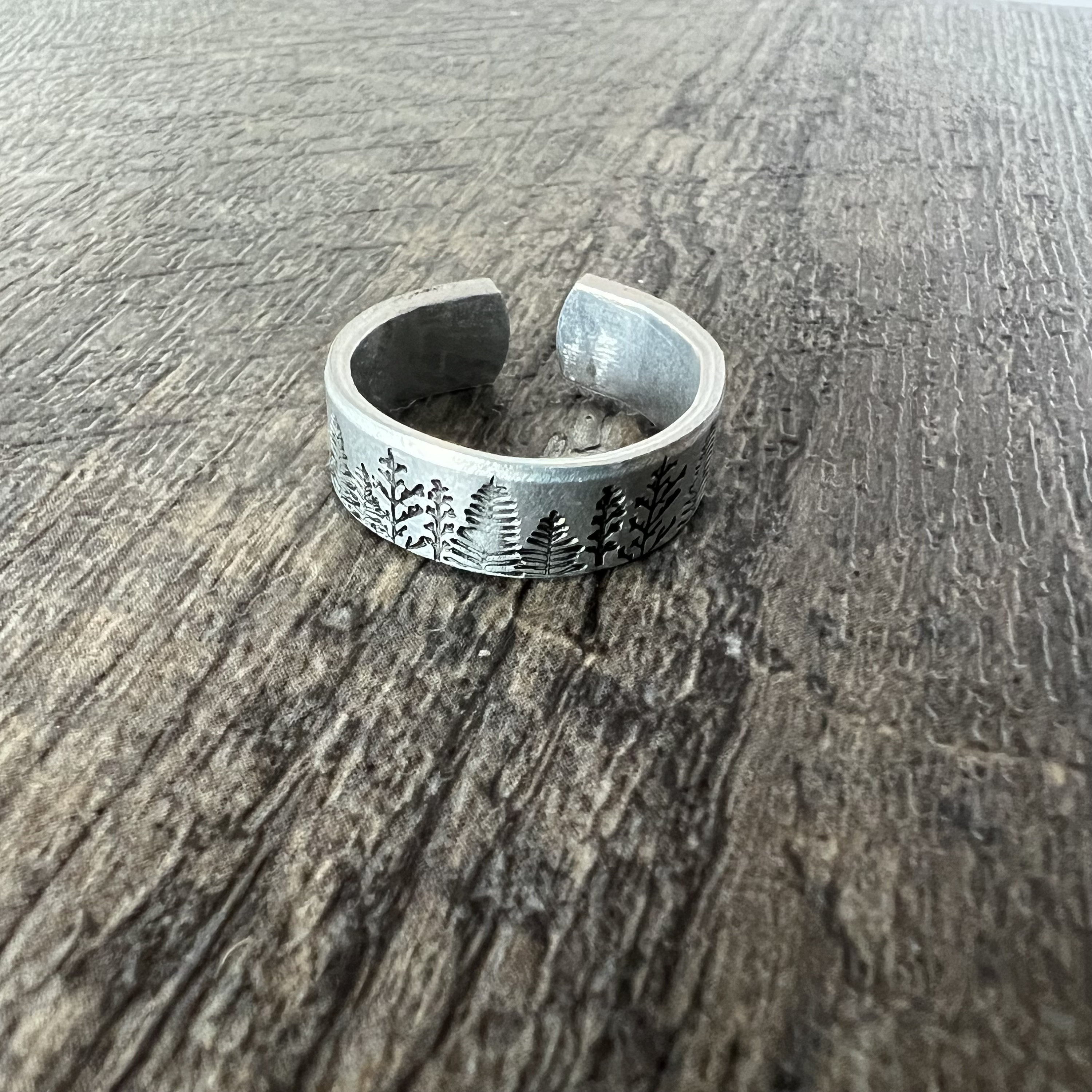 Pine Tree Forest Ring- Hand Stamped Aluminum Ring