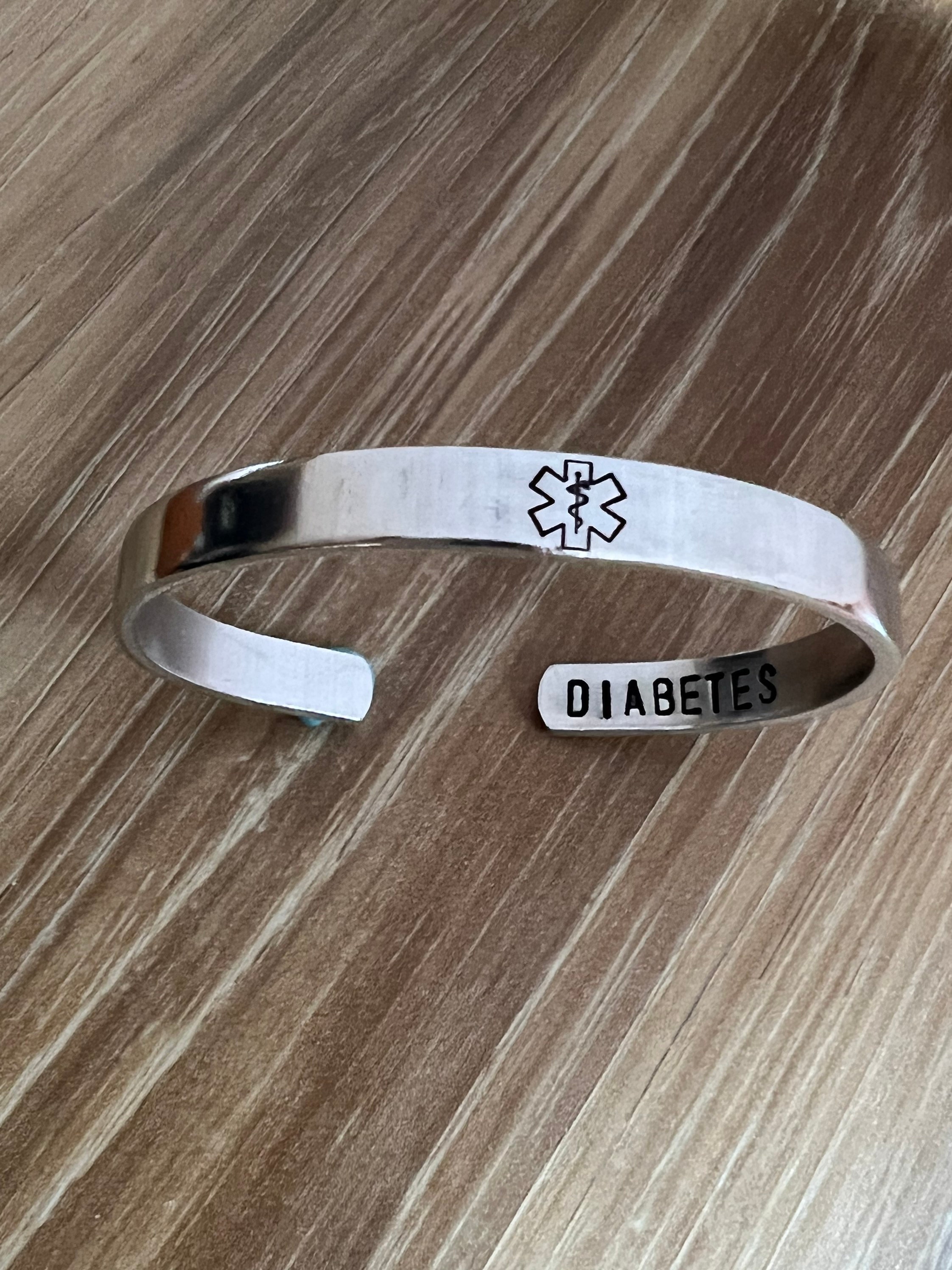Medical ID Bracelet- Medic Star-Hand Stamped Cuff Bracelet, view 2