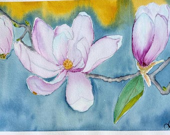 Magnolia Blossom Watercolor Painting Original Floral artwork 14 1/2” x10 1/2”