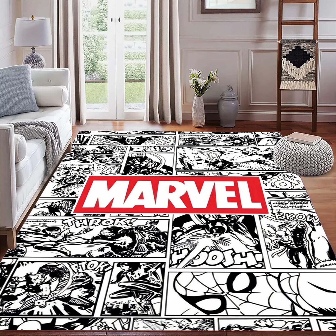 Comic Strip Rug, Black and White Superhero Design, Spiderman Comic ...