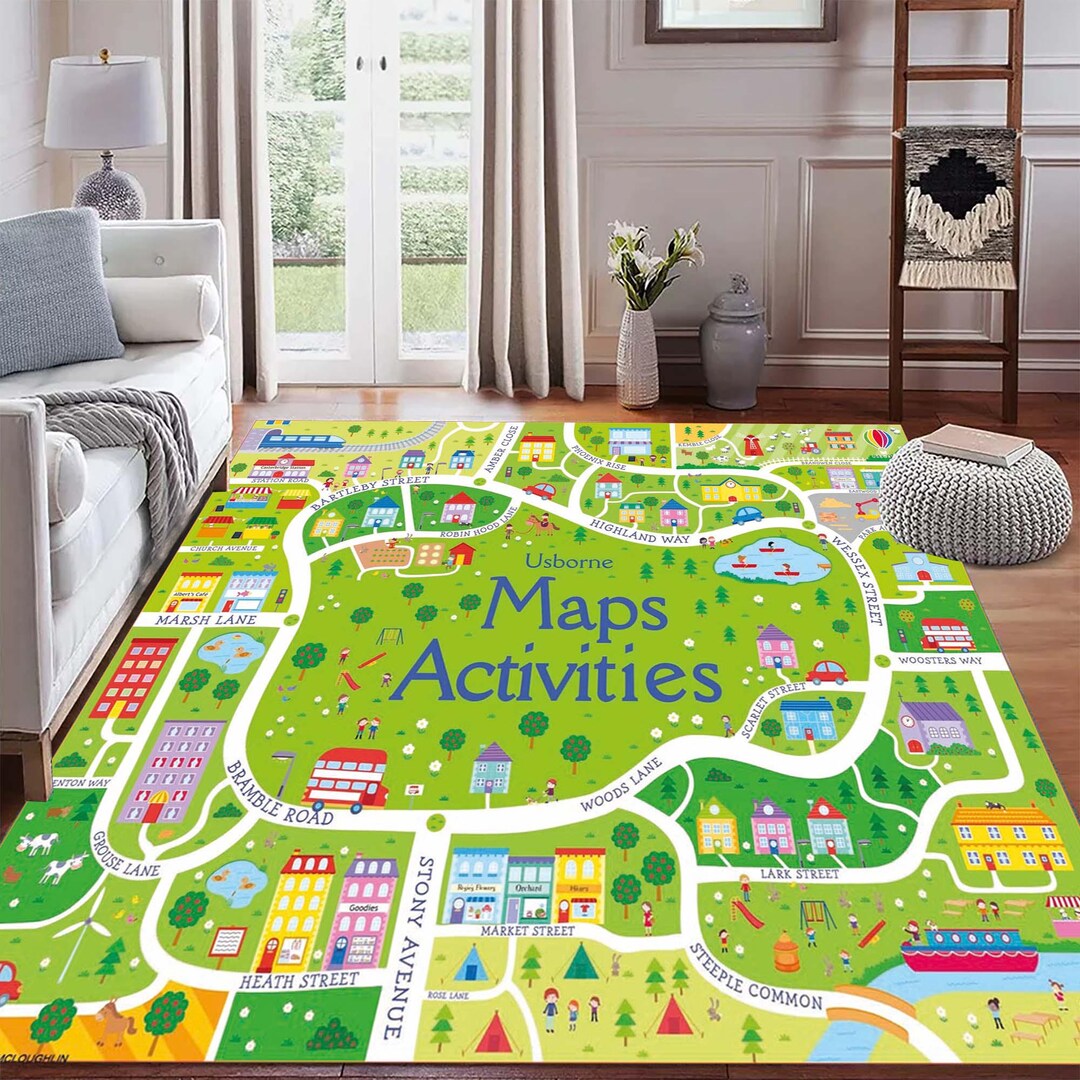 Kids City Map Play Rug, Colorful Educational Road Carpet, Learning ...