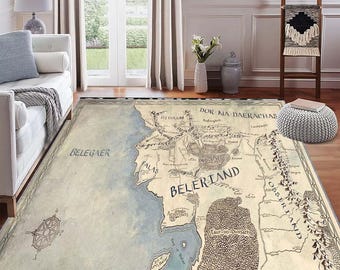 Middle Earth Map Rug, Vintage Style Fantasy Art, Medieval Fantasy Rug, Fantasy Map Rug, Middle Earth Map, History-Inspired Rug