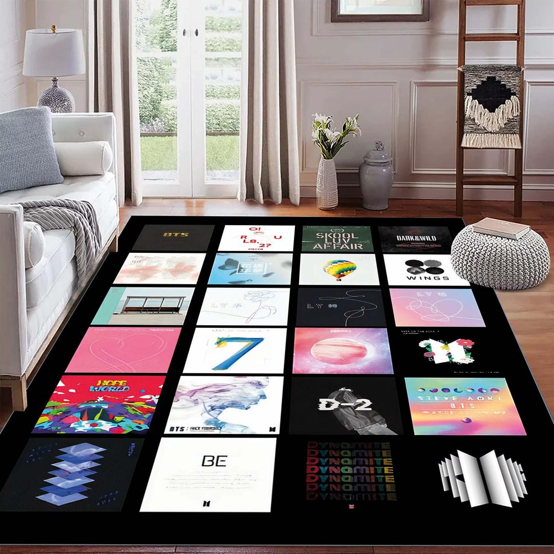 Kpop Rug BTS Album Cover Collage Design Colorful Kpop Inspired Modern Area Rug ...
