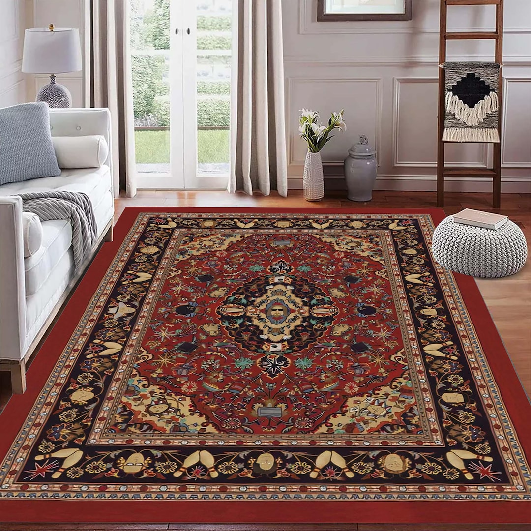 Big Lebowski Oriental Rug, Retro Boho Living Room Decor, East Style Red ...