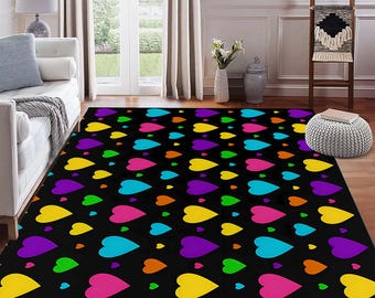 Tapijt kleurrijk hartpatroon, levendig veelkleurig modern tapijt, zacht decoratief tapijt voor slaapkamer woonkamer woondecoratie, digitaal tapijt Etsy