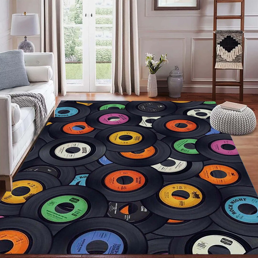 Vinyl Record Rug, Retro Music Carpet, Colorful LP Pattern, Vintage ...
