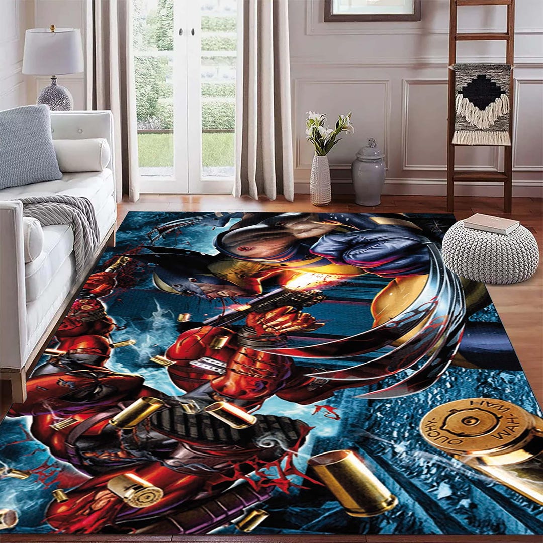 Superhero Action Themed Area Rug, Dark Comic Book Battle Design ...