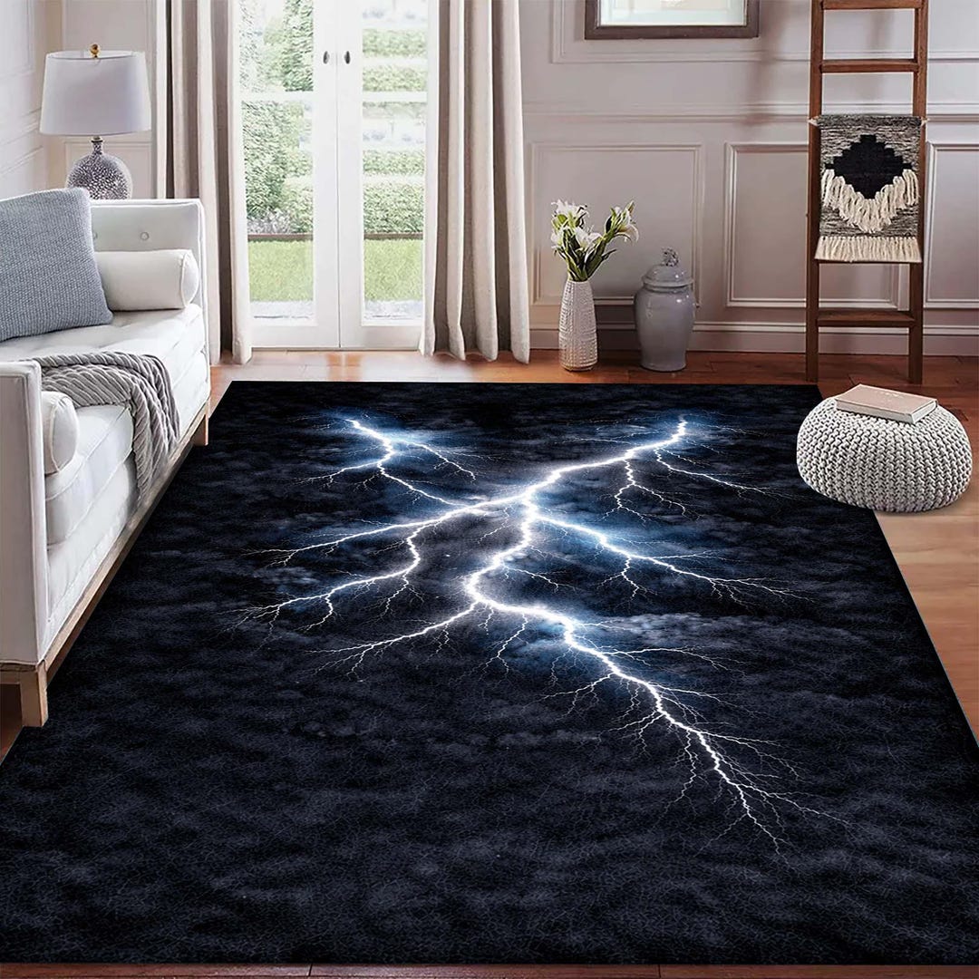 Rug With Lightning Storm Pattern, Dark Modern Area Rug, Electric ...