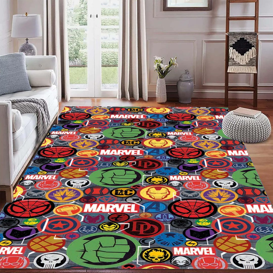 Superhero Comic Book Patterned Area Rug, Kids Room Rug, Teen Room Rug ...