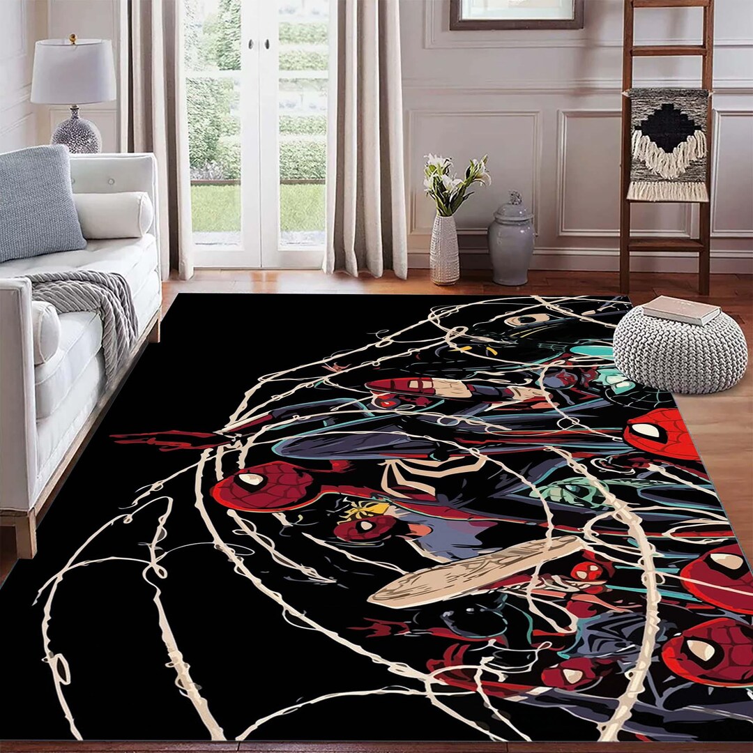 Spiderweb Pattern Superhero Style Rug, Kids Room Rug, Modern Comic Book ...