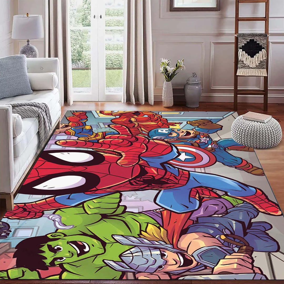 Cartoon Shool Rug Cartoon Superhero Rug, Colorful Comic Pattern, Kids Room Carpet ...
