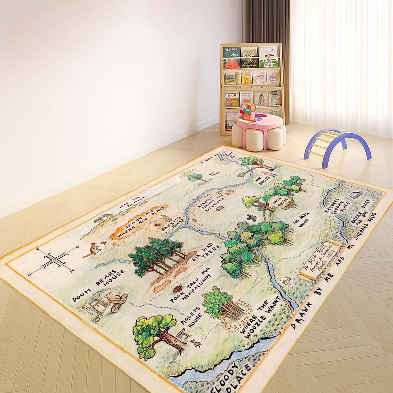 Kids Fantasy Map Area Rug, Storybook Illustrated Design Rug, Nursery ...