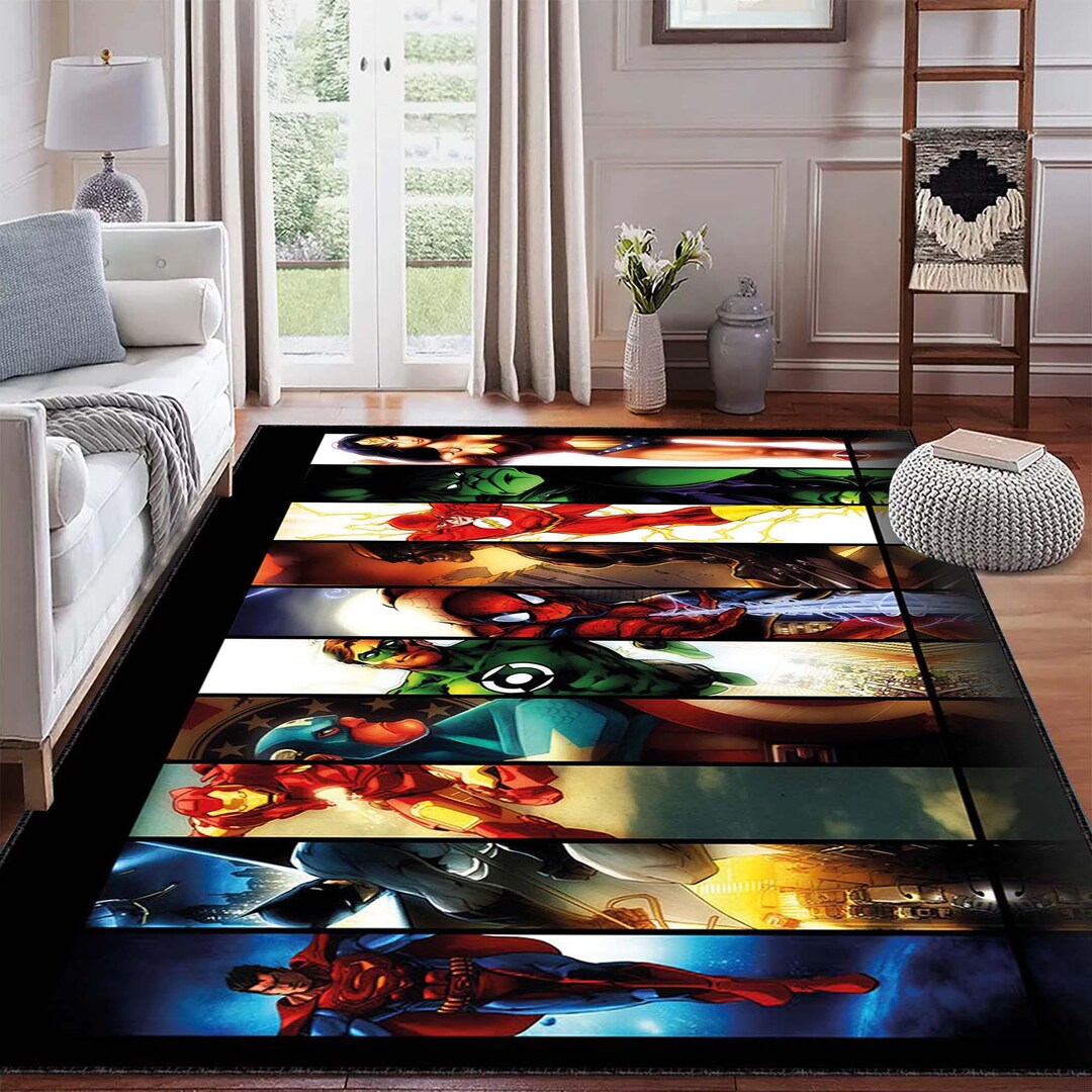 Superhero Comic Book Patterned Modern Area Rug in Vibrant Colors ...