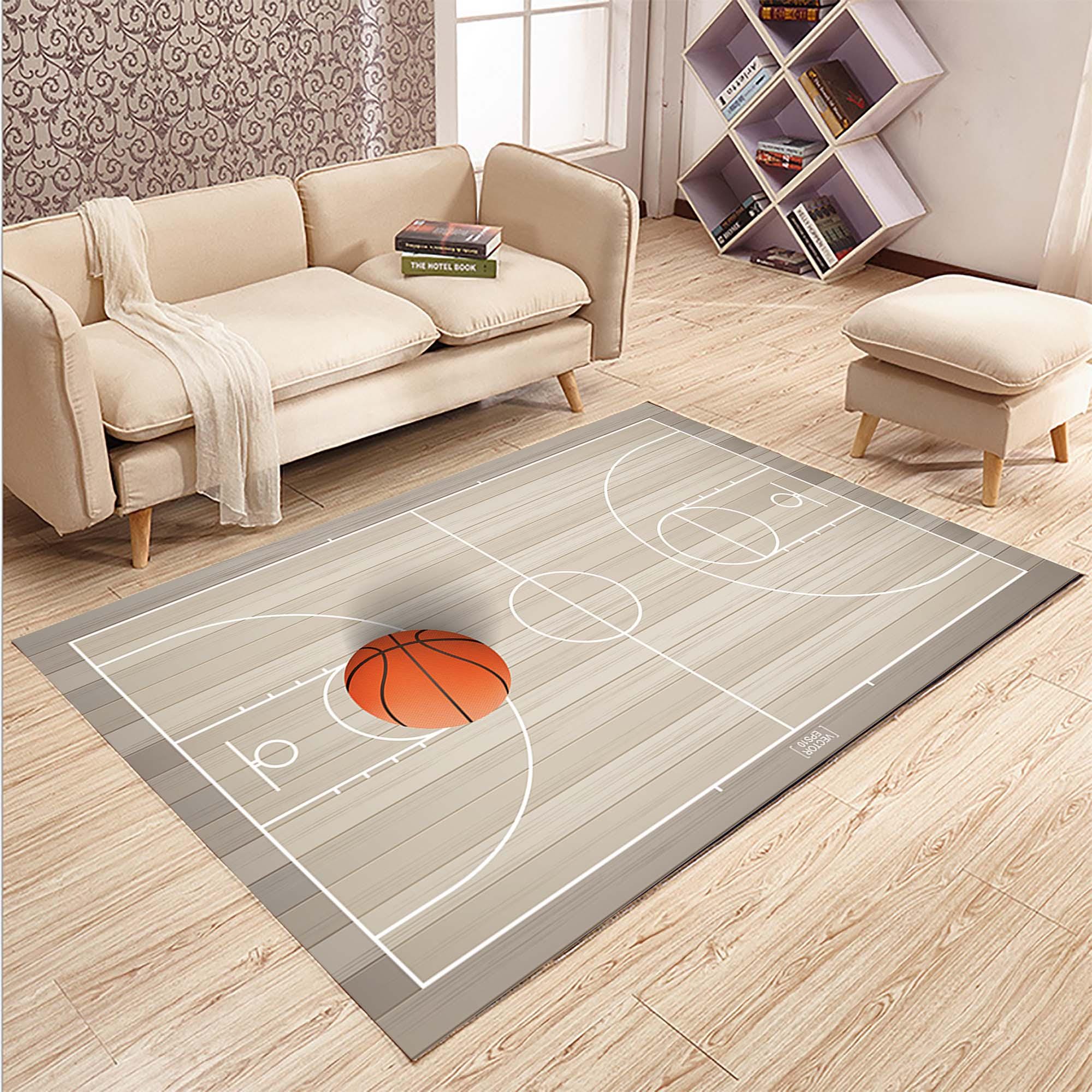 Basketball Court Design Rug, for Kids Room Sports Theme, Washable Area ...