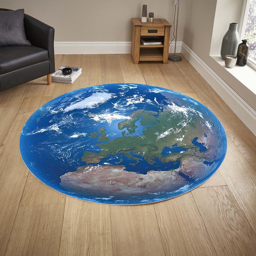 Earth Globe Rug,round World Map Carpet, Blue Planet Decor, Geography ...