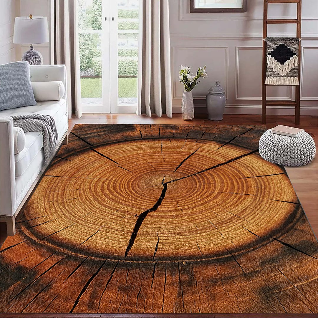 Rug Wood Texture, Natural Tree Ring Rug, Rustic Brown Carpet, Wooden ...