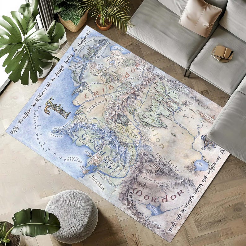 Fantasy World Map Design Rug, Vintage Middle-earth Style, Detailed ...