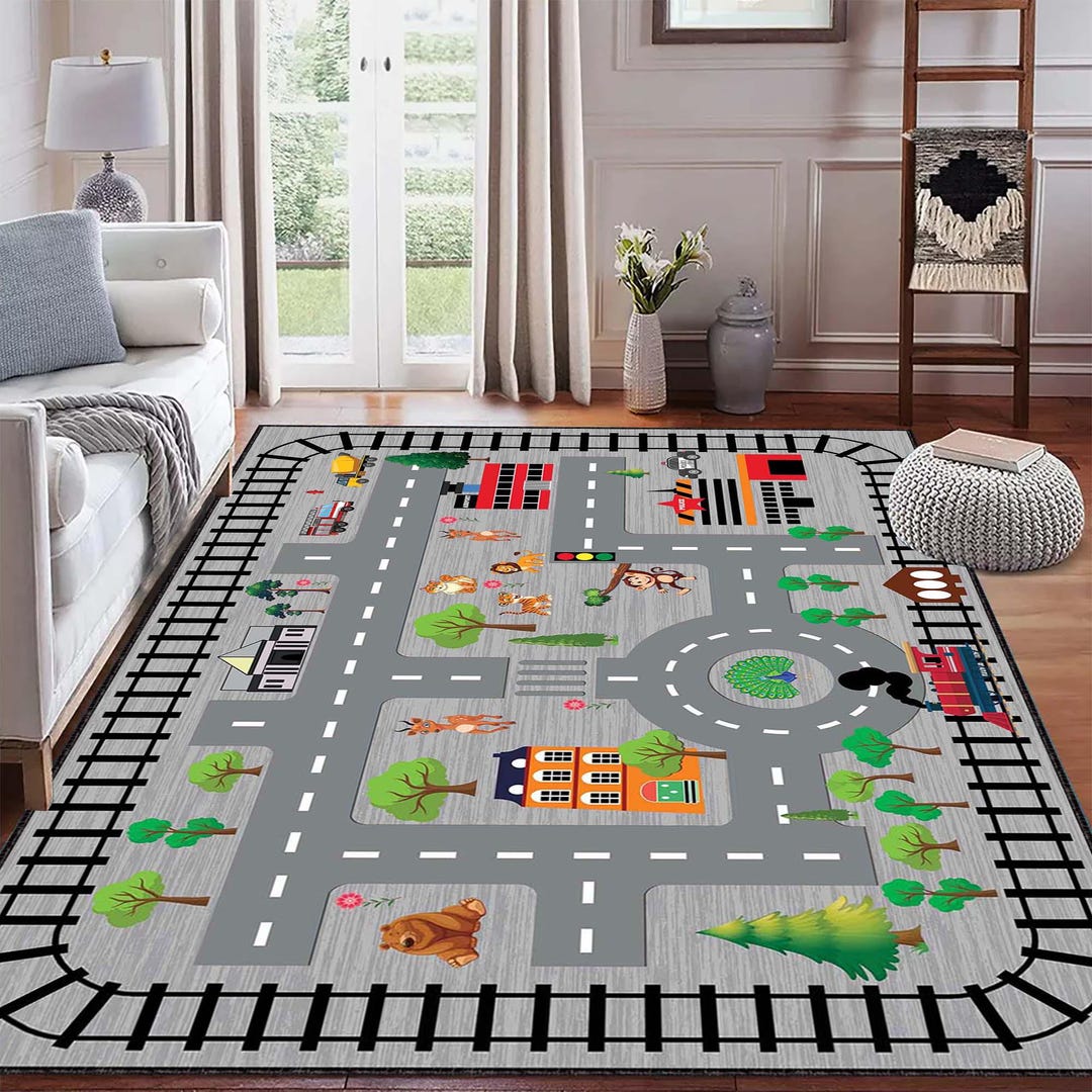 Play Mat Rug Kids Play Mat Rug, City Road Map Rug, Car Track Activity Mat, Fun ...