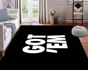 Got Em Written Halı, Modern Statement Mat, Got Em Design Modern Home Rug, Black Carpet White Got Em, Bold Typography Rug, Minimal Black Rug