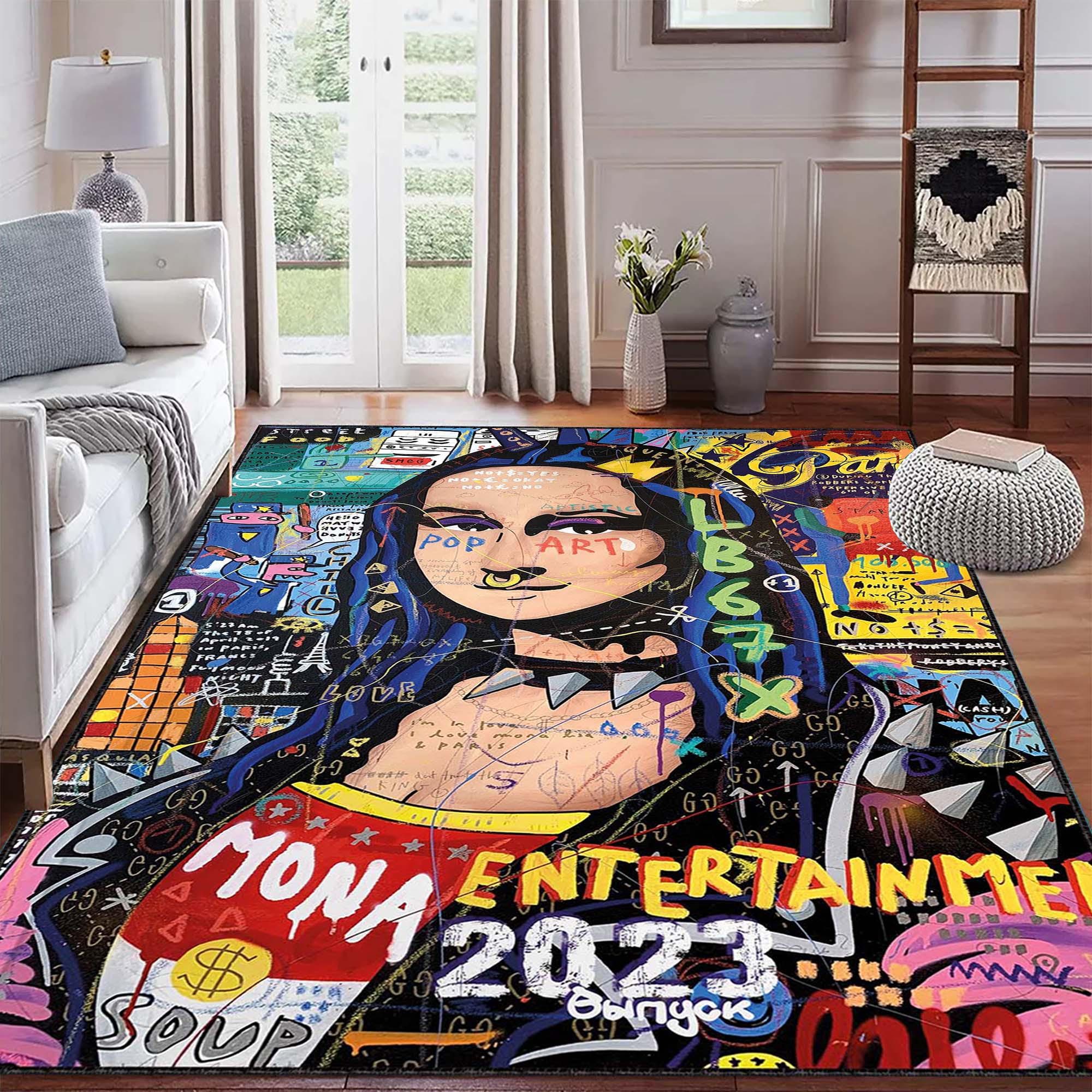 Discover Urban Pop Art Area Rug, Mona Lisa Graffiti Design Carpet, Modern Artistic Home Decor, Bold Colorful Carpet, Mona Lisa Graffiti Artwork Rug