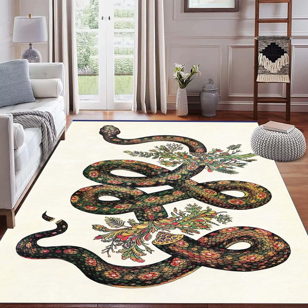 Decorative Snake Rug With Botanical Floral Pattern, Colorful Serpent ...