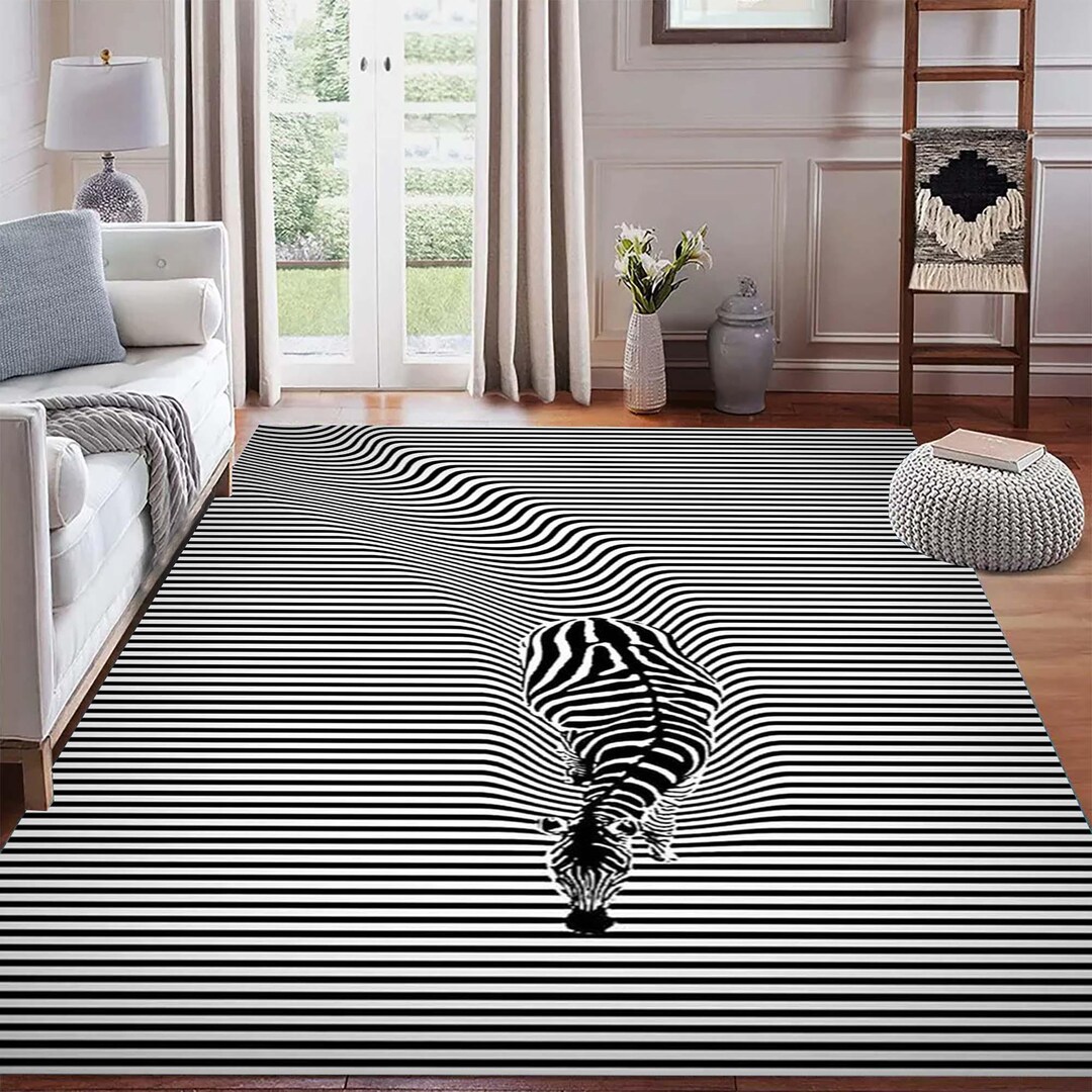 Optical Illusion Rug, Modern Zebra Pattern Rug, Abstract Line Art ...