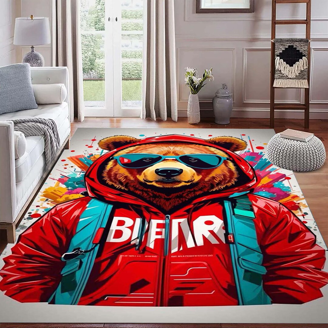 Hip Rugs Bear Street Art Rug, Colorful Pop Art Animal Design Modern Youth Room ...