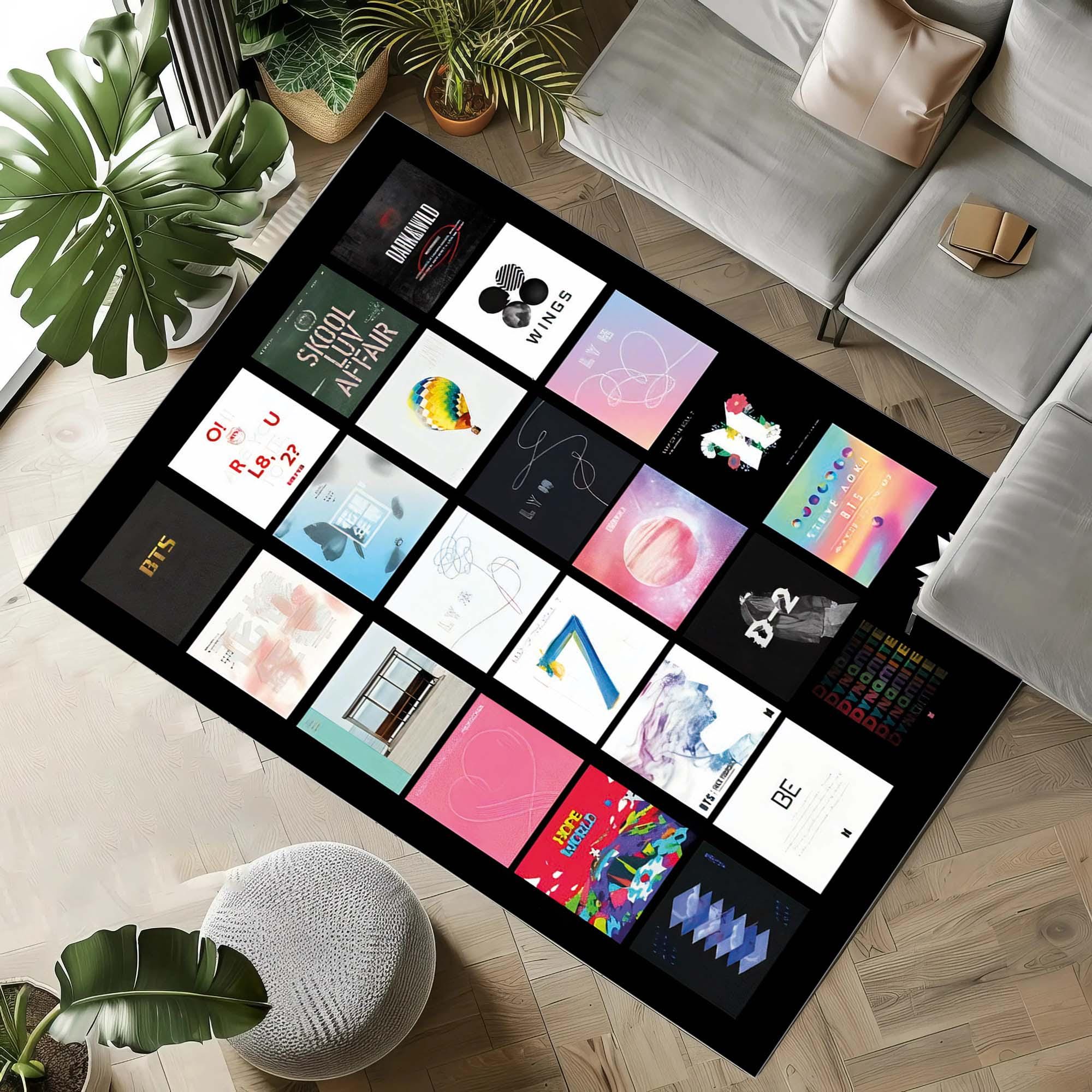 Kpop Rug BTS Album Cover Collage Design Colorful Kpop Inspired Modern Area Rug ...