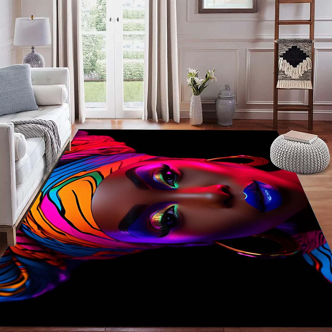 Colorful Abstract Portrait Rug, Afro Art Area Carpet, Modern Boho ...
