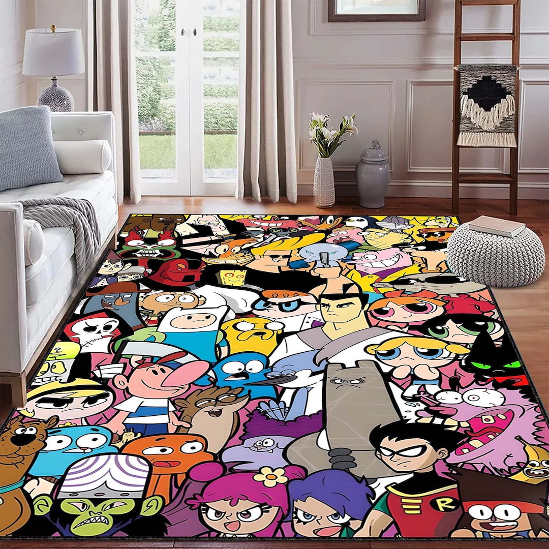 Colorful Children's Room Rug With Cartoon Character Collage Design ...