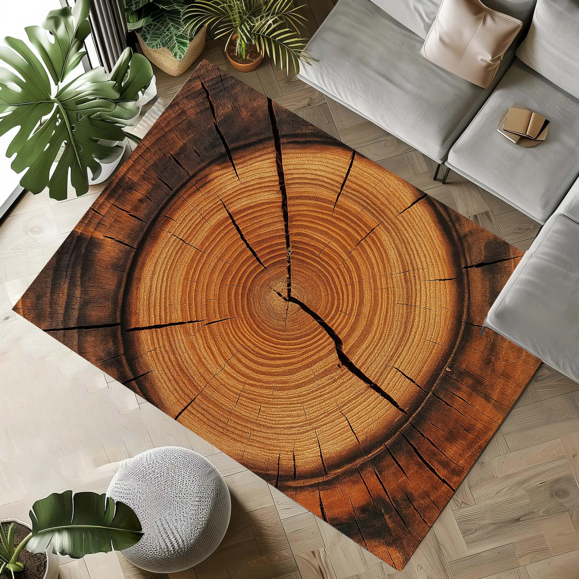 Rug Wood Texture, Natural Tree Ring Rug, Rustic Brown Carpet, Wooden ...