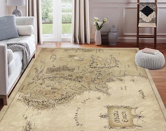Vintage Middle Earth Map Rug, Fantasy Map Rug, Antique World Map Design, Medieval Style Area Rug, Fantasy Decor Rug, Middle Earth Floor Mat