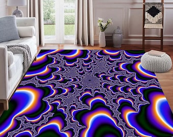 Rug Fractal Design, Abstract Colorful Rug, Psychedelic Floor Mat, Purple Blue Green Orange Decor, Modern Trippy Pattern,  Illusion Rug