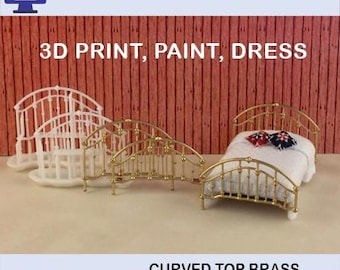 3D Print File for 1:48 Scale (1/4" Scale) Curved Top Brass Bed; STL format Only