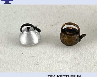 3D Print File for 1:48 Scale (1/4" Scale) Pair of Tea Kettles; STL format Only