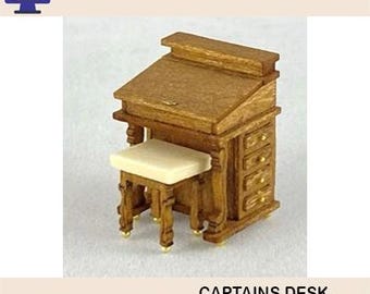 1:48 Scale (1/4" Scale) Vintage Captain's Desk with Bench Seat, Laser Cut Files (Digital Download)