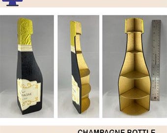 Champagne Bottle Shaped Display Shelf for 1:48 Scale (1/4" Scale) Miniatures, Laser Cut Files (Digital Download)