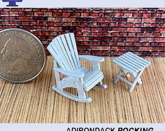 3D Print File for 1:48 Scale (1/4" Scale) Adirondack ROCKING Chair with Table; STL format Only