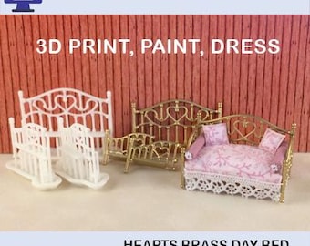 3D Print File for 1:48 Scale (1/4" Scale) Brass Day Bed; STL format Only