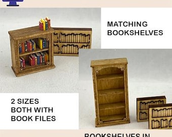 1:48 Scale (1/4" Scale) Bookshelves with Books in 2 heights, Laser Cut Files (Digital Download)