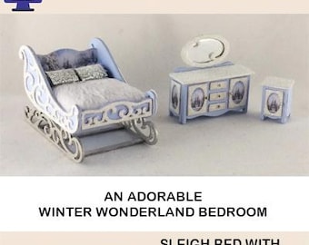 1:48 Scale (1/4" Scale) Sleigh Bed, Dresser and Nightstand, Laser Cut Files (Digital Download)