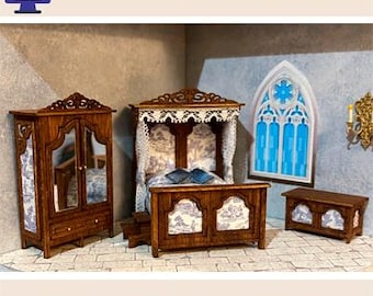 1:48 Scale (1/4" Scale) Castle Bedroom Set, Laser Cut Files (Digital Download)