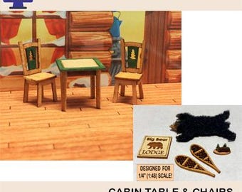1:48 Scale (1/4" Scale) Cabin Kitchen Table and Chairs, Laser Cut Files (Digital Download)