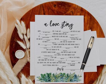 Love Story Mad Lib Hochzeit Duschspiel, Brautparty, Liebesempfehlungskarten, INSTANT DOWNLOAD Duschspiele, Printable, Eukalyptus Shower z.B