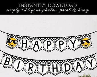 One Happy Dude Birthday Banner, One Happy Dude Birthday Boy, Happy Face Boys First Birthday Pennants, 1st Birthday Decor, Groovy Emoji 65712